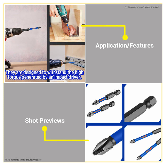 BUILDMATE Wadfow 2PCS/SET S2 Impact Screwdriver Bits PH2 50mm - 250mm Impact Fastening Driver Bits SOLD PER SET - WHT
