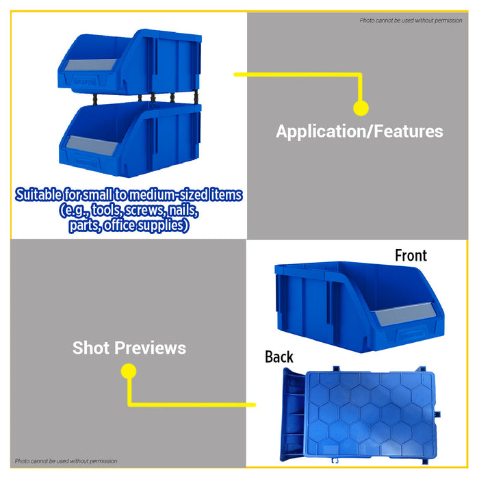 BUILDMATE Wadfow Stackable Plastic Storage Bin 325x205x140mm Multi-Purpose Wall Hanging Tools Organizer Nestable Storage Container Box For Home & Office WTB0303 - WHT
