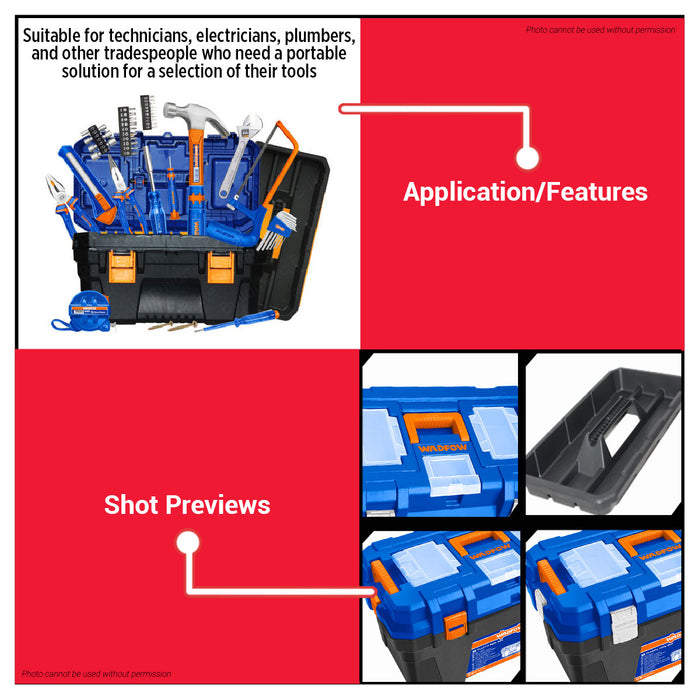 Wadfow 4pcs Metal / Plastic Buckle Tool Box Set w/ Trays Storage Compartments Stackable Plastic Tool Kit Organizer SOLD PER SET - WHT