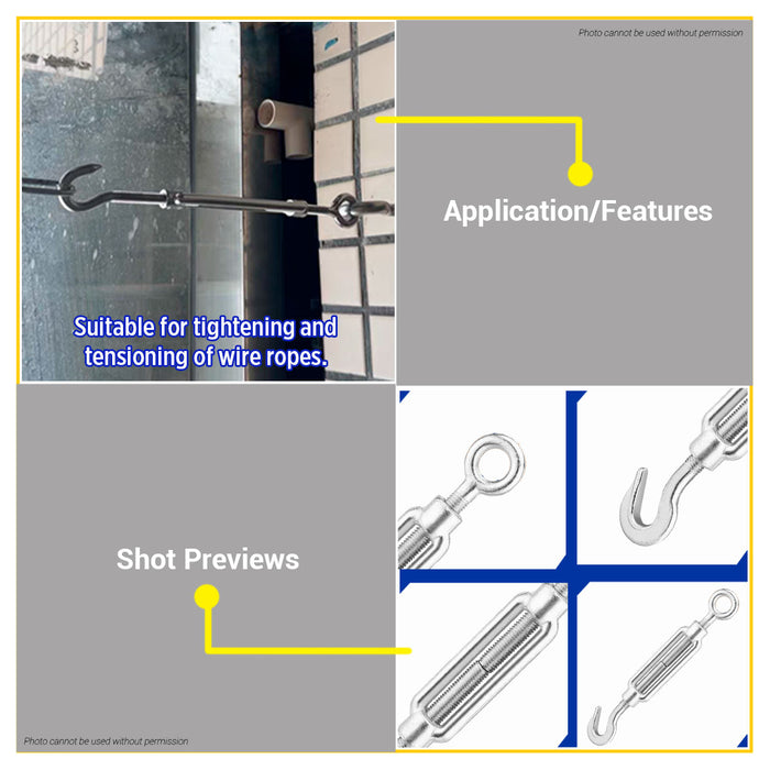 BUILDMATE Wadfow Carbon Steel Turnbuckle Hook and Eye Adjusters Straining Screw Cable Wire Rope Tensioner Metal Hook Turn Buckles Barrel Strainer - WHT