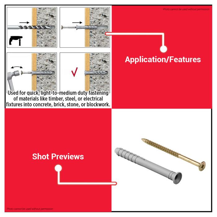 WADFOW Hammer Fixing Anchor 6x40mm / 8x80mm PE Hammer-In Fastener Concrete Anchor & Screw Set Wall Fixing Anchor Kit SOLD PER BAG - WHT