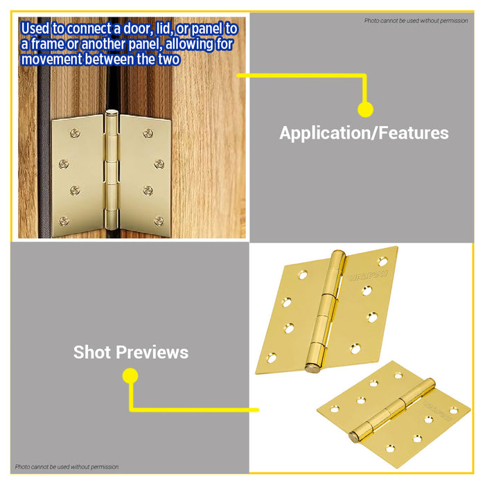 BUILDMATE Wadfow Hinges 3x3" / 3.5x3.5" / 4x4" with 1.4mm Thickness Brass Plated Bisagra with Screw For Furniture Door Cabinet SOLD IN PAIR - WHT