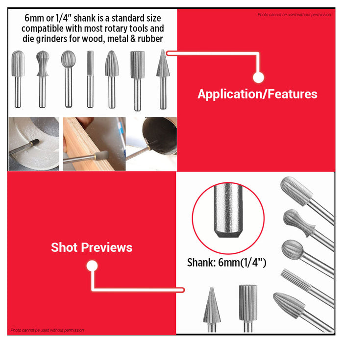 WADFOW 6mm Rotary Burrs for Deburring Wood, Rubber, and Aluminum WHT - BUILDMATE