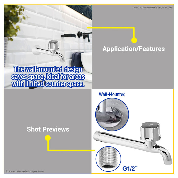 BUILDMATE Wadfow G1/2" Long Body Cold Water Tap Brass Wall Mounted Indoor/Outdoor Extended Spout Faucet WZD2505 - WHT