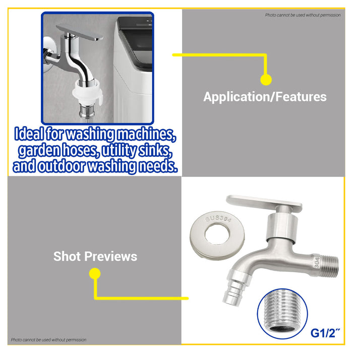 BUILDMATE Wadfow G1/2" Washing Machine Faucet w/ Hose Connector Wall Mounted Single Handle Cold Water Faucet Bathroom Outdoor Garden Tap WZD4925 - WHT