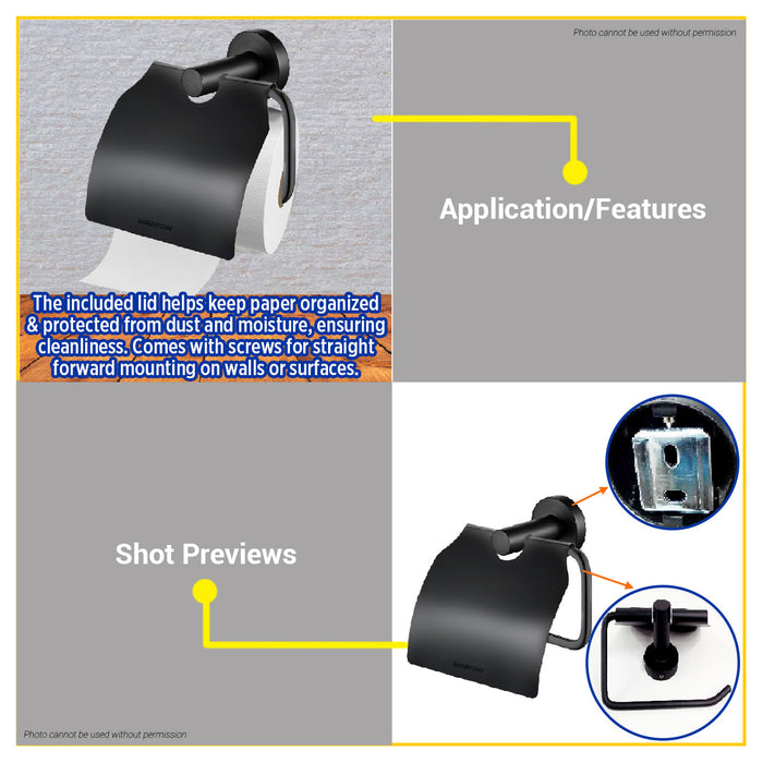 BUILDMATE Wadfow Paper Holder With Lid Matte Black Wall Mounted Tissue Paper Roll Dispenser Storage Organizer Holder with Cover WZG1512 - WHT