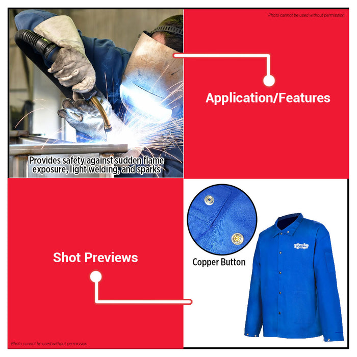 Wadfow L / XL Welding Jacket Flame Retardant Cotton Work Shirt | Fire Resistant Grosgrain Safety Coat w/ Button Closure WZW0103 - WHT