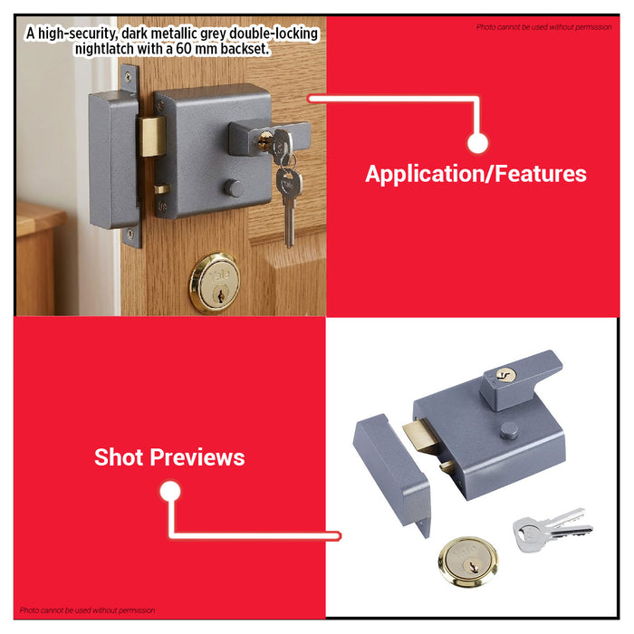 Buildmate x YALE P1 High Security Double Locking Night Latch 60mm P-1-DMG-PB-60