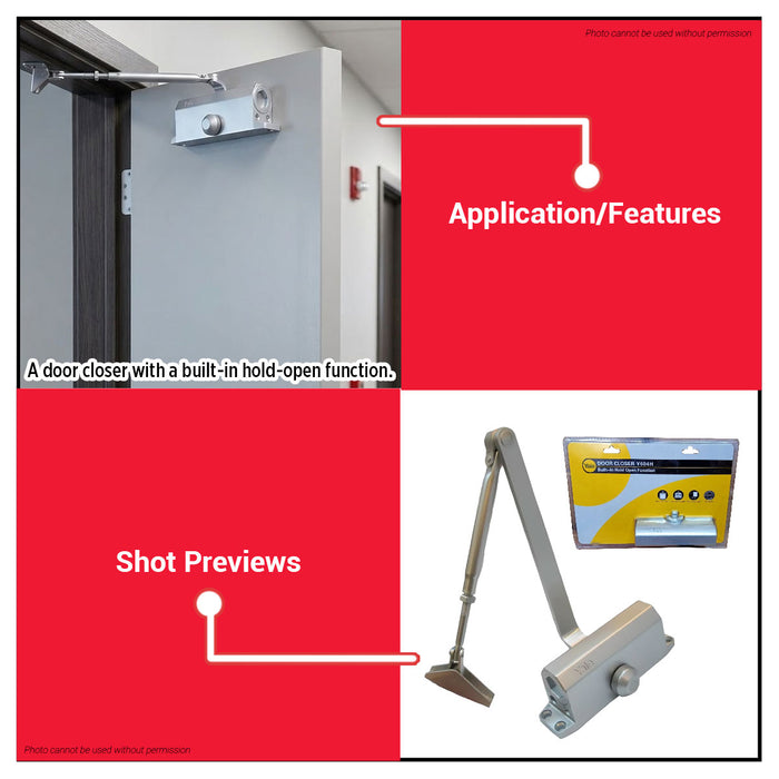 Buildmate x YALE Door Closer 85kg Surface Mount Built-In Hold Open Function Y604H