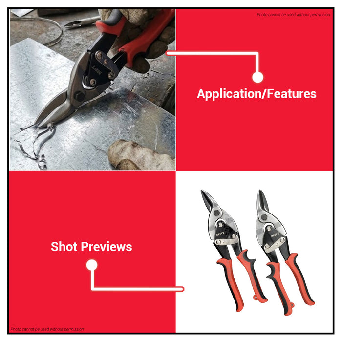 Buildmate x MPT Aviation Tin Snip Left Cut & Right Cut 10" Heavy Duty Metal Shear Tool