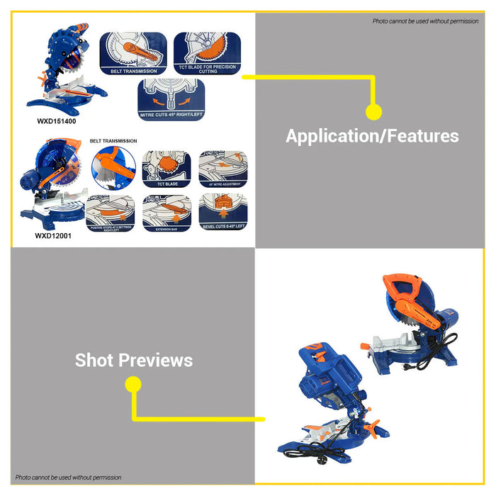 BUILDMATE Wadfow Mitre Saw 1200W / 1400W / 1800W with Dust Bag Wood Cutter Woodworking Cutting Machine Miter Saw  - WPT
