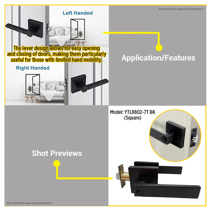 YALE Tubular Lever Style w/ Square Corner (Black Finish) #YTL8802-7T BK
