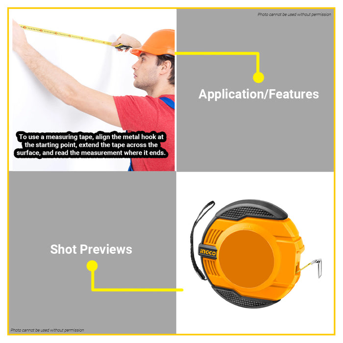 BUILDMATE Ingco 12.5mm Steel Measuring Tape Metric/Inch Marking Ruler Dual Scale Tape Measure Measurement Tool - IHT