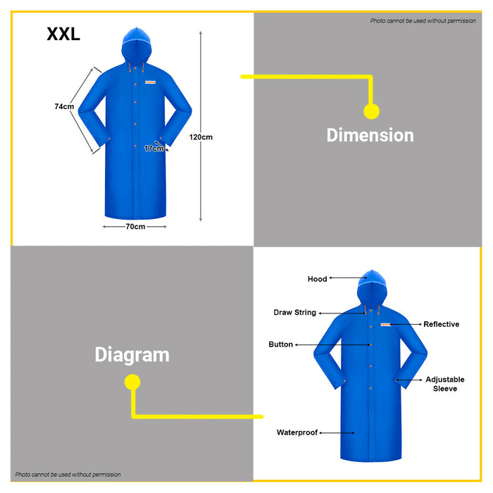 BUILDMATE Wadfow Rain Coat 120cm L | XL | XXL [SOLD PER PIECE] PVC Hooded Reflective Raincoat Waterproof Kapote with Adjustable Hat Cord WRC200L | WRC20XL | WRC2XXL • WHT