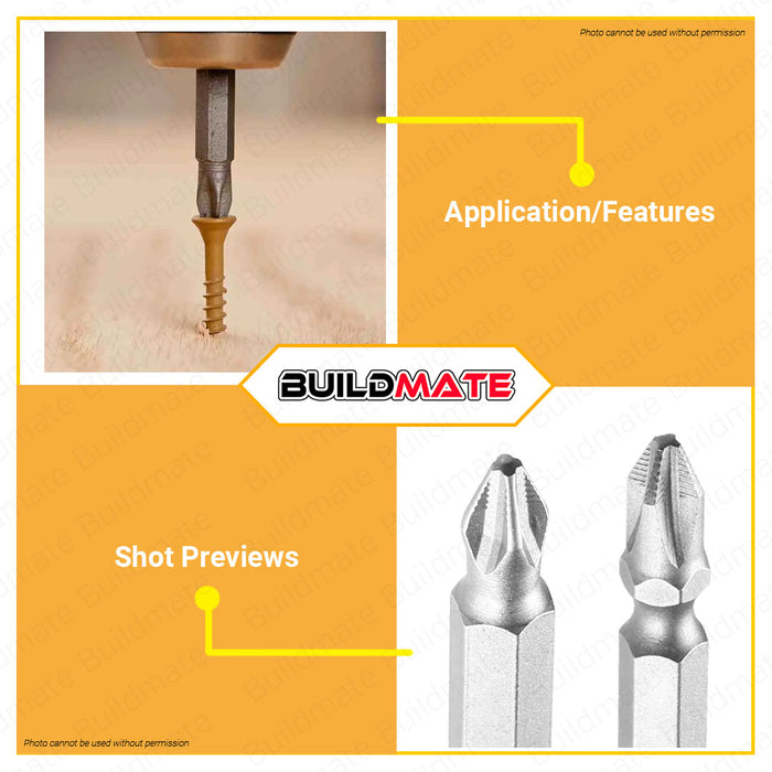 BUILDMATE Ingco 2PCS/SET Screwdriver Bits 50mm | 65mm Double Ended Phillips Screw Bit Magnetic Two-Sided Cross Slot Double Ended Driver Bit for Power Screwdriver Impact Drill SDB61PH502 | SDB61PH652 • HT2
