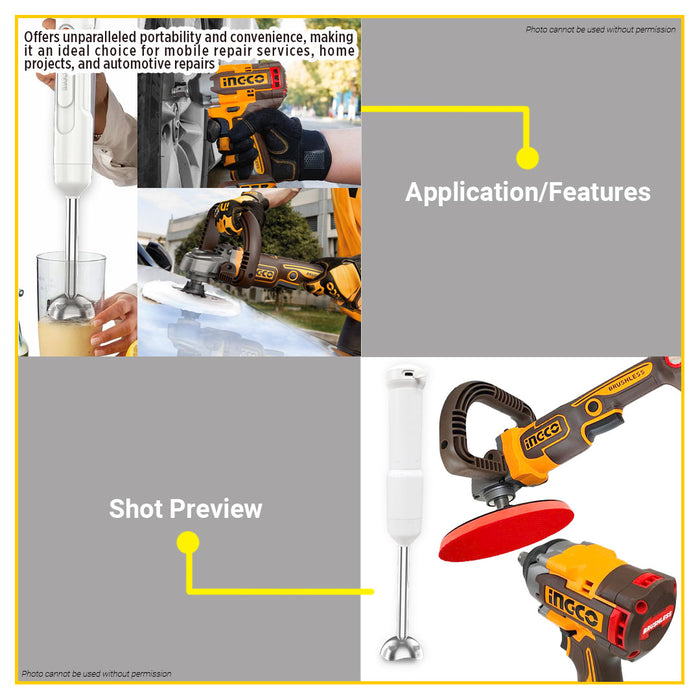 BUILDMATE Ingco 3pcs Cordless Combo Kit 20V Brushless Lithium-Ion Impact Wrench with Cordless Polisher and Hand Blender COSLI240686 - ICPT