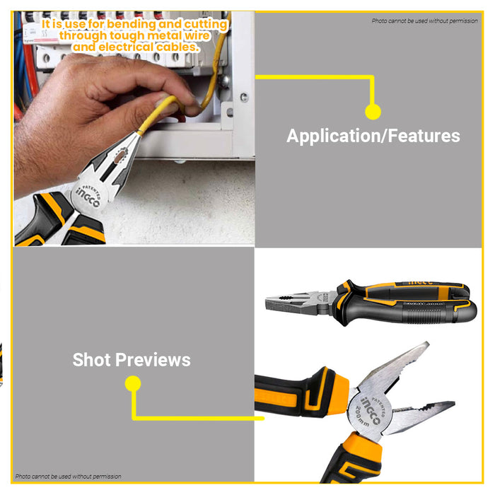 BUILDMATE Ingco Combination Pliers 6" (160mm) Linesman Cutting & Gripping Electricians Wire Cutting Pliers HCP28168 - IHT