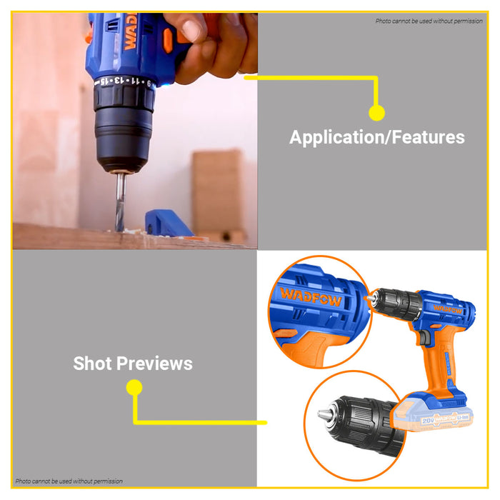BUILDMATE Wadfow Lithium-Ion 20V Cordless Drill 35Nm Rechargeable Drilling Gun with Battery and Charger WCDP511 - WCPT