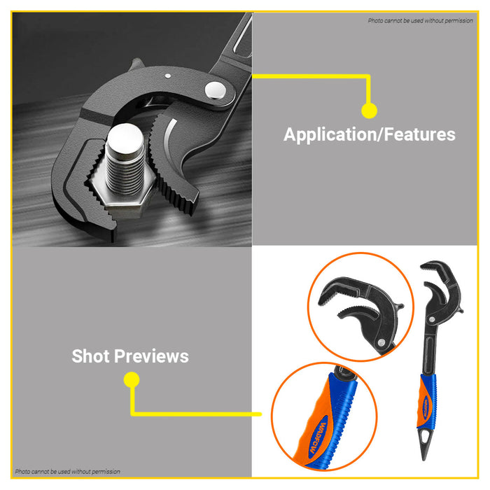 BUILDMATE Wadfow Pipe Wrench 10"-14" Inch Full Body Drop-Forged Piping Plumber Tongue-and-Groove Pliers Plumbing Tool WPW7110 / WPW7114 - WHT
