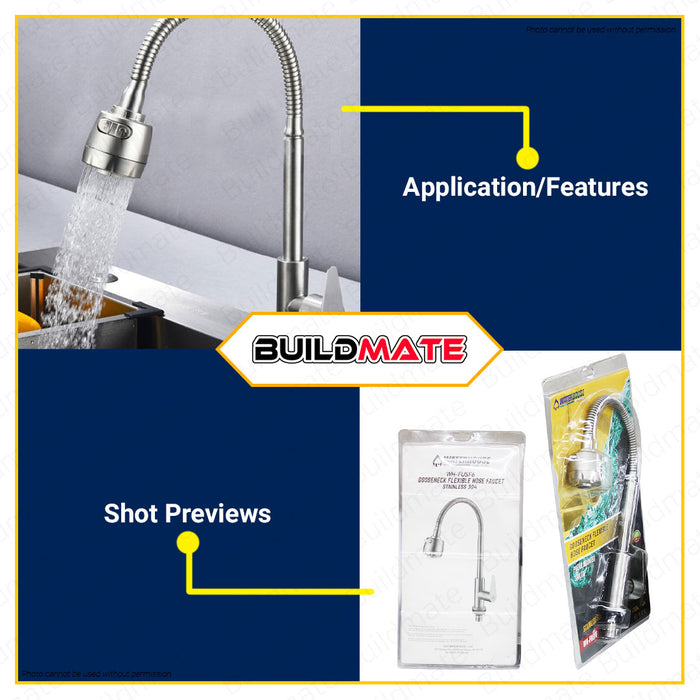 WATERHOUSE Gooseneck Flexible Hose Faucet Pillar Mounted Sink Tap Bar Sink Faucet WH-FUSF6 •BUILDMATE•