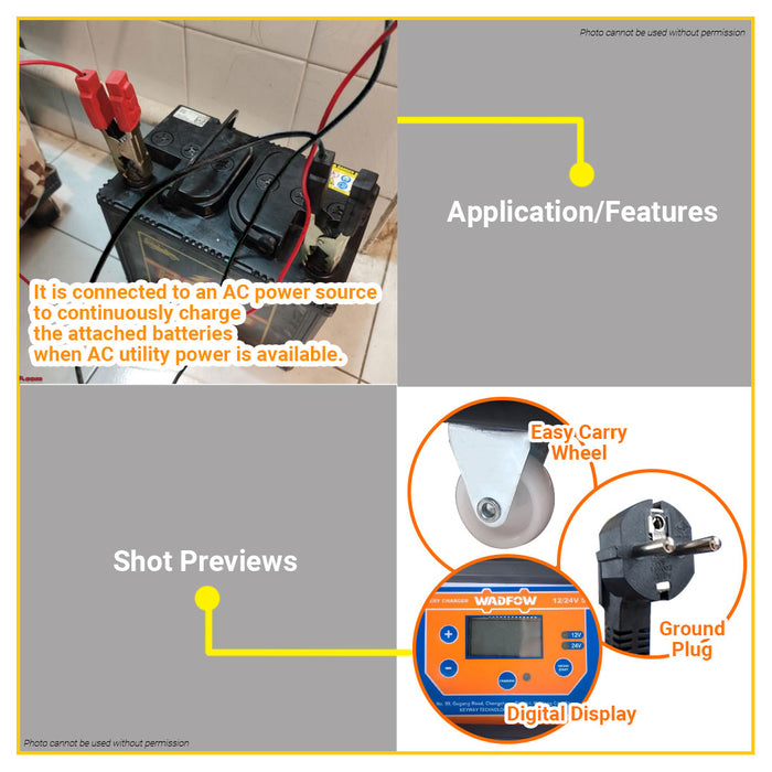 BUILDMATE Wadfow Inverter Battery Charger 12V / 24V Automotive Fast Charging Backup Power Inverter Charger WBY1A50 - WPT
