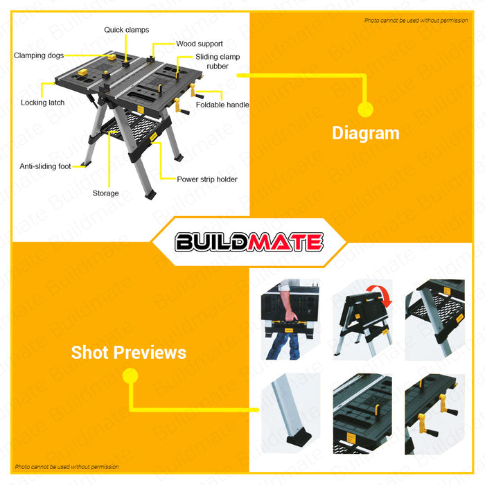 BUILDMATE Lotus Sawhorse Jobsite Table Wood Working Stand Lightweight Folding Work Table Workbench and Saw Horse LT700SHX | FX500-PRO