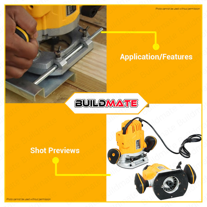 BUILDMATE Ingco Electric Plunge Router 1200W Palm Laminate Trimmer Engraving Wood Machine for Woodworking Power Tool RT12008 • IPT