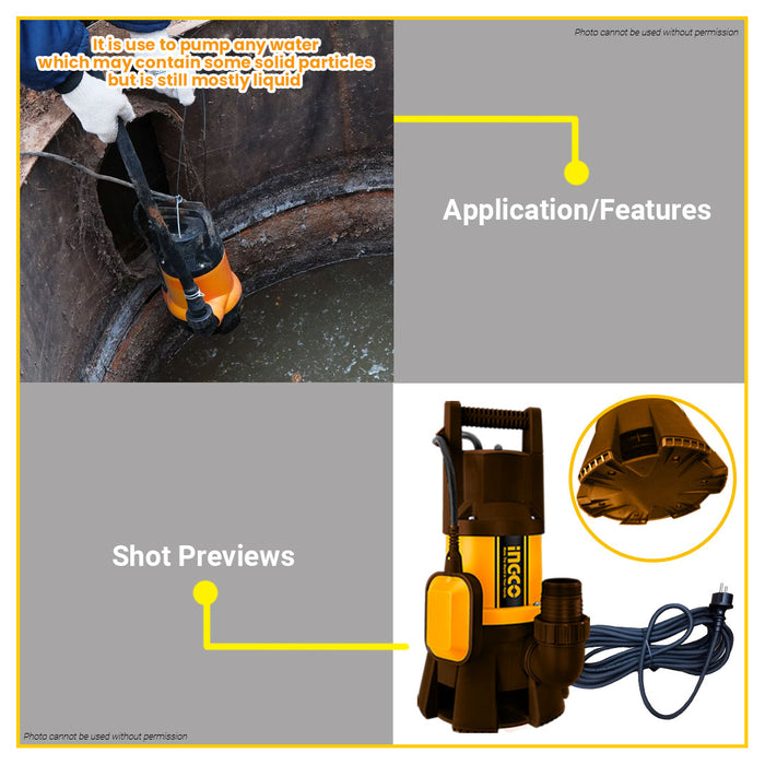 BUILDMATE Ingco 1.4HP Sewage Submersible Water Pump 1000W Wastewater Ejector Sump Pump for Dirty Water SPD10001-5 - IPT