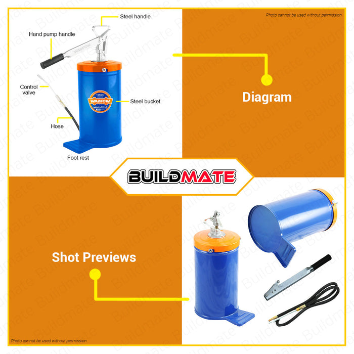 BUILDMATE Wadfow Hand Operated Grease Lubricator 16kgs Manual Lubricating Pump Hand Grease Bucket Tool WHY1A16 • WHT