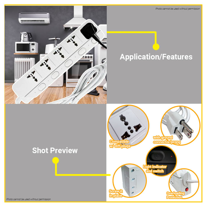 BUILDMATE Omni Extension Cord Set with Individual Switch 10A 250V 5 Gang Universal Outlet Power Strip WED-350-PK