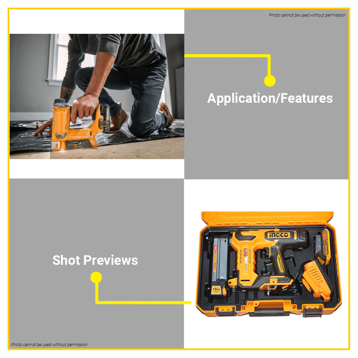 BUILDMATE Ingco K10-K40 20V Brushless Cordless Crown Stapler Nailer w/ 100pcs Capacity 3 nail/s Rechargeable Staple Tacker Gun - ICPT