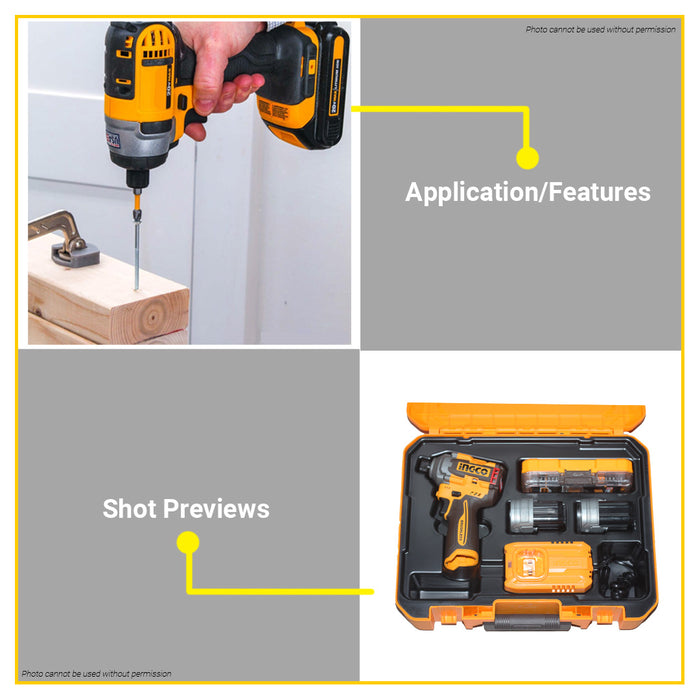 BUILDMATE Ingco 170Nm 16V Compact Brushless Cordless Impact Driver / Drill 1/4" Hex w/ 31pcs Screwdriver Bits Set Electric Impact Screwdriver COSLI241083 - ICPT