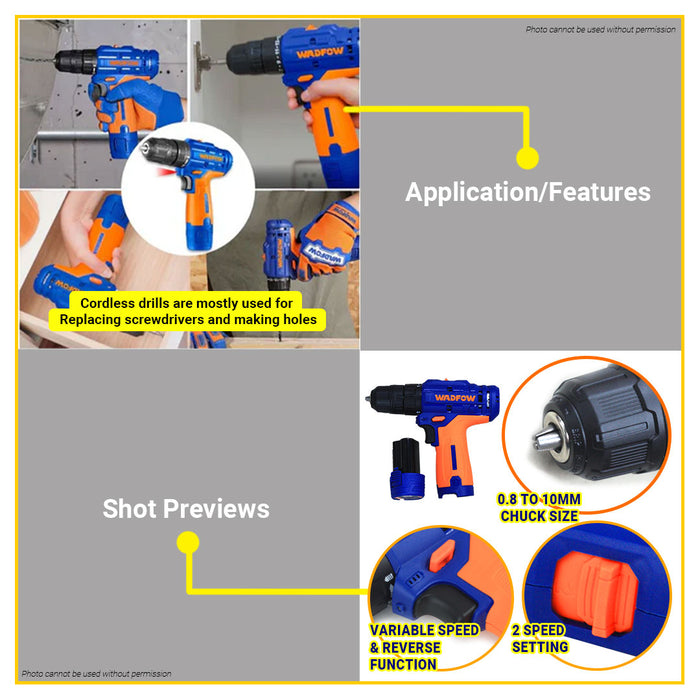 BUILDMATE Wadfow 12V Lithium-Ion Cordless Drill 20Nm 2-Speed Gear Rechargeable Drill Driver Power Tools (CHARGER SOLD SEPARATELY) WCDS520 - WCPT