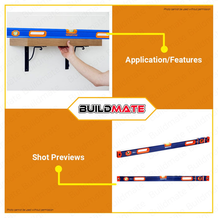BUILDMATE Wadfow Spirit Level 60CM | 80CM [SOLD PER PIECE] Double Side Milled Leveling Tool Aluminum Spirit Leveler Bubble Level Box Spirit Level With Scale Reading Spirit Level Bar WSL1G60 | WSL1G80 • WHT