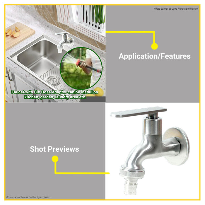 BUILDMATE Waterhouse by Powerhouse Stainless 304 Hose Bib Wall Faucet 3/4" Hose Adaptor Garden Wall-Mounted Single Lever Outdoor Gripo Tap Faucet WH-SUSHBEF-F10