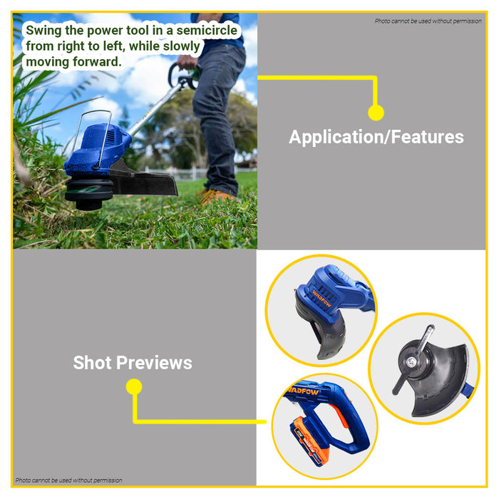 BUILDMATE Wadfow Lithium-Ion 20V Cordless Grass Trimmer Garden String Weed Eater Wacker Lawn Mower Landscaping Grass Cutter Gardening Tool WGTP511