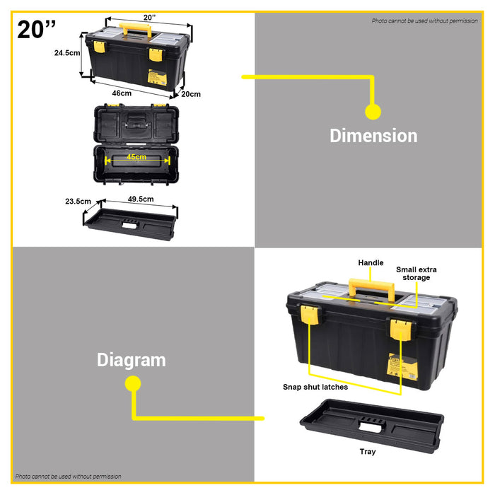 LOTUS 13"-20" Inches Tool Box (DIY) Organizer with Lock and Inner Tray 33cm-51cm Tool Storage & Shelving Heavy Duty for Car Motorcycle LTMX33PL | LTMX43PL | LTMX51PL •BUILDMATE•
