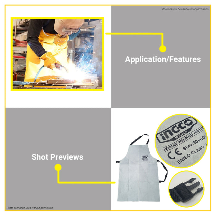 BUILDMATE Ingco Leather Welding Apron 90x60cm Gray | Brown [SOLD PER PIECE] Leather Apron Protective Apron Safety Apron Work Apron Workshop Apron HGVA01 | HGVA03 • IHT