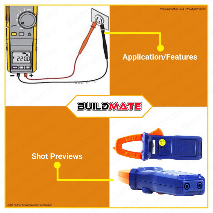 BUILDMATE Wadfow Digital Clamp Meter AC 200A 2000C Digital AC Clamp Meter AC Current Voltage With 3pcs 1.5V AAA Batteries Volt Multimeter Voltmeter Capacitance Resistance Continuity Temperature WDM6501 • WPT