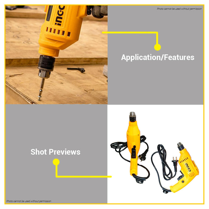 BUILDMATE Ingco 450W Electric Drill 6.5MM with Variable Speed Control Rotary Drilling Power Tools ED45658 - IPT