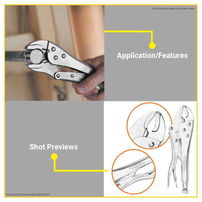 BUILDMATE Wadfow Curved Jaw Locking Plier 10" Inches Nickel Plated Wire Cutter Vice Grip Wrench Pliers Hand Tool WLP1110 / WLP1C10 - WHT
