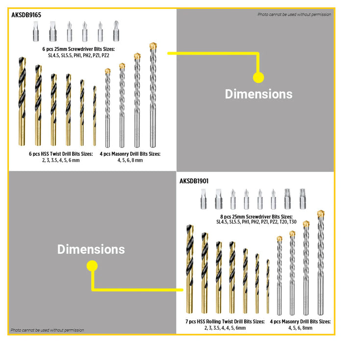 BUILDMATE Ingco 16pcs / 19pcs Drill Bits & Screwdriver Bits Set DIY Tool Bit Assortment Kit AKSDB9165 / AKSDB1901 - IHT