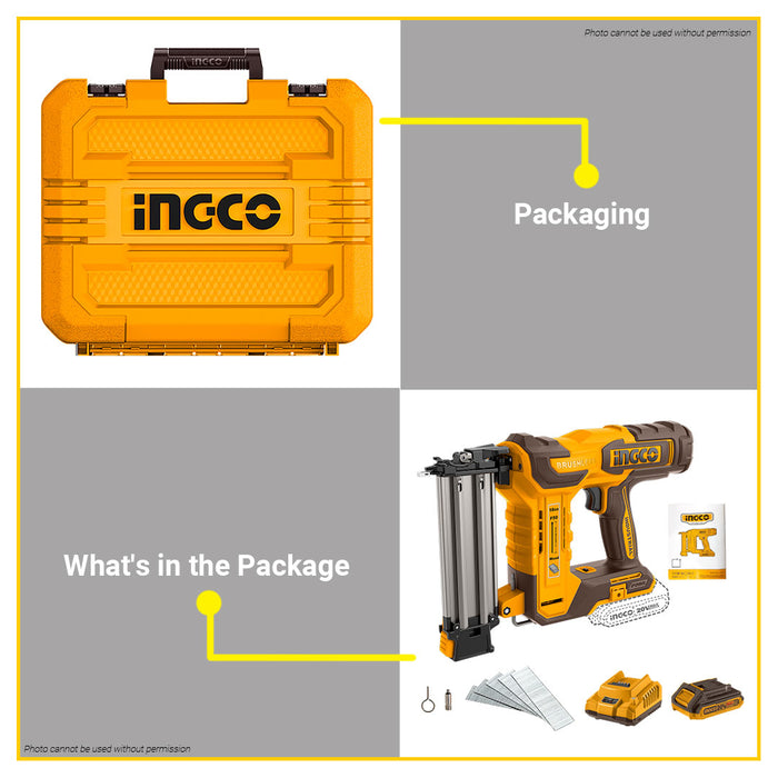 BUILDMATE Ingco Lithium-Ion Cordless 20V Brad Nailer Kit 15mm-50mm Woodworking Pin Nailer Driver Bradder Nailing Tool - ICPT