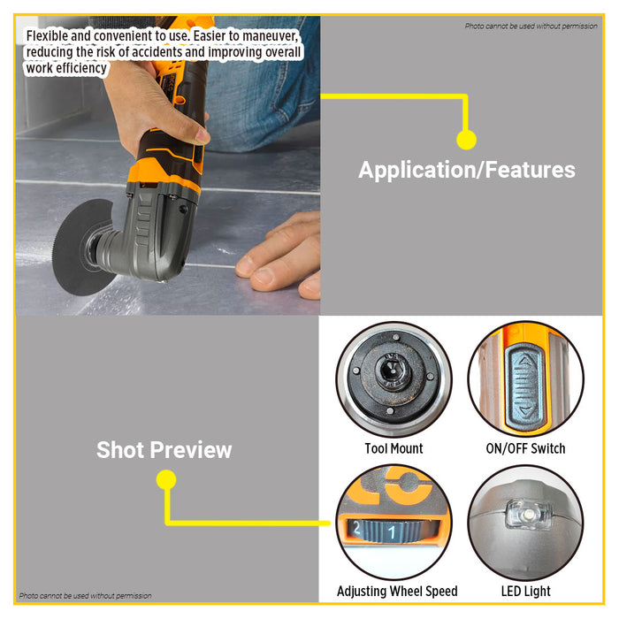BUILDMATE Ingco Lithuim-Ion Cordless Oscillating Multi-Tool 20V with 6-Speed Adjustment Rechargeable Multi Tool - ICPT