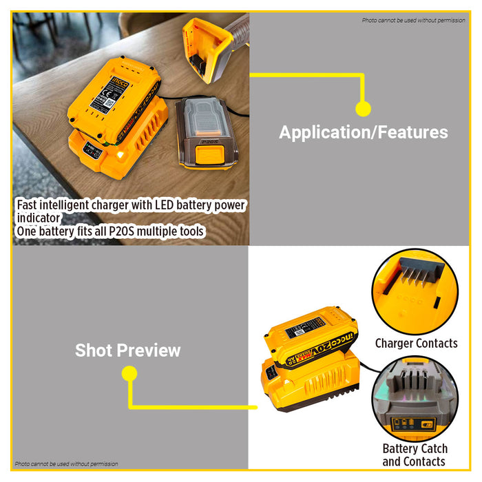 BUILDMATE Ingco 20V P20S Lithium-Ion Battery and Charger Kit COSLI230701 - ICPT