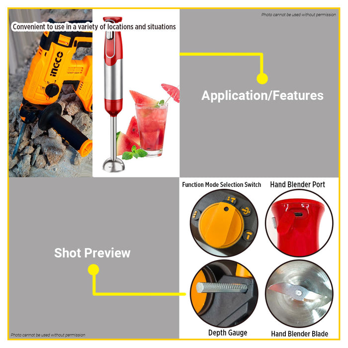 BUILDMATE Ingco 2PCS Combo Set 20V Cordless Rotary Hammer Chipping Gun Hand Blender COSLI240208 ICPT