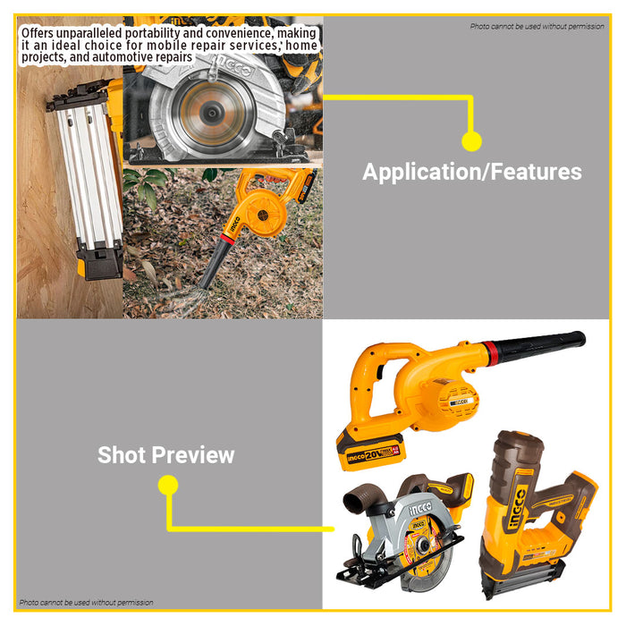 BUILDMATE Ingco 3pcs Cordless Combo Kit 20V Lithium-Ion Blower with Brushless Circular Saw & Brad Nailer Power Tool Combo Set COSLI240683 - ICPT