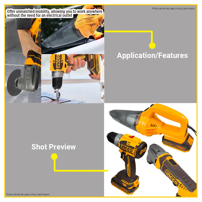 BUILDMATE Ingco 3pcs Cordless Combo Kit 20V Brushless Cordless Drill with Lithium-Ion Vacuum Cleaner & Oscillating Multi-Tool Power Tool Set COSLI240685 - ICPT