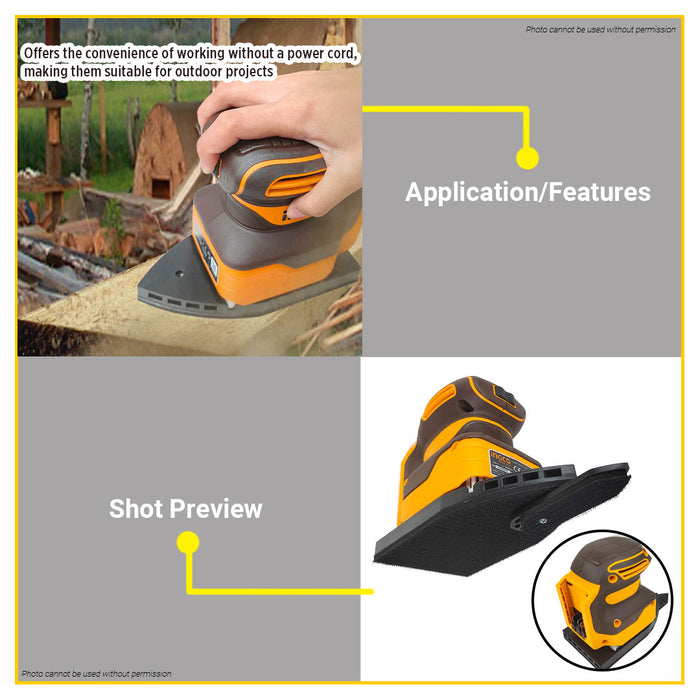 [BARE UNIT] BUILDMATE Ingco 20V Lithium-Ion Cordless Palm Sander 12000rpm Rechargeable Compact Sanding Power Tool CPSLI2014 - ICPT