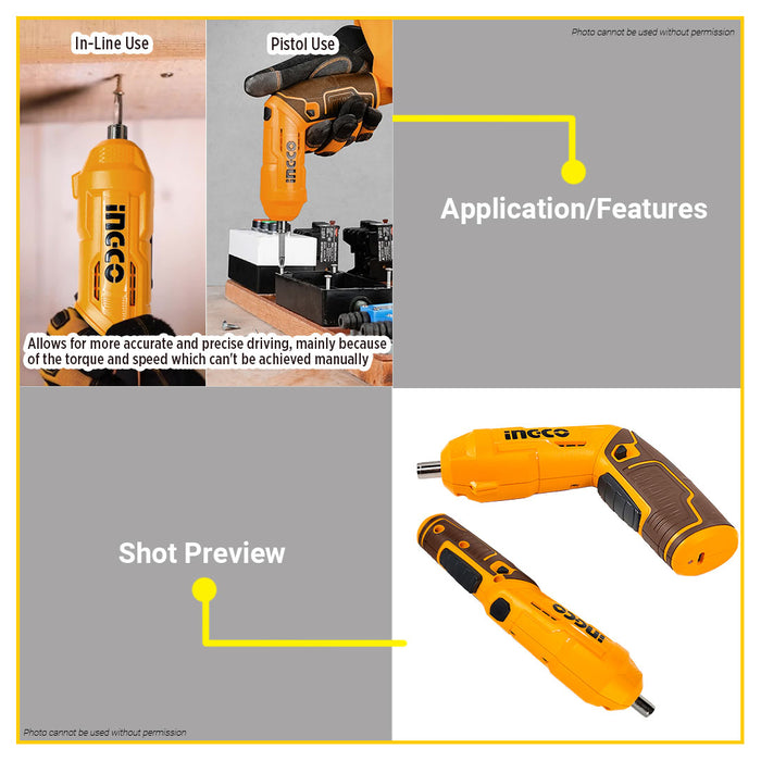 BUILDMATE Ingco Lithium-Ion Cordless Screwdriver with Accessories & Screw Set 4V Compact Rechargeable Screwdriving Power Tool CSDLI04425 - ICPT